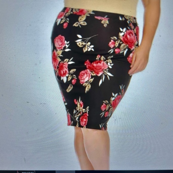 MOA USA FLORAL PRINT SKIRT RED ROSES ELASTIC WAIST FITTED KNEE LENGTH SIZE L - Picture 7 of 8